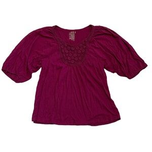 Old Navy Crochet Yoke Peasant Top Blouse M Magenta Pink Size Medium